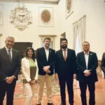 O secretario de Estado de Turismo Gustavo Tutuca e o subsecretario de Grande Eventos Marclo Monfort com representantes da Ita Airways Ascom Setur RJ