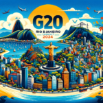 DALL·E 2023 11 20 15.06.36 A panoramic image celebrating the G20 Rio de Janeiro Summit 2024 showcasing iconic landmarks of Rio de Janeiro such as the Christ the Redeemer statue