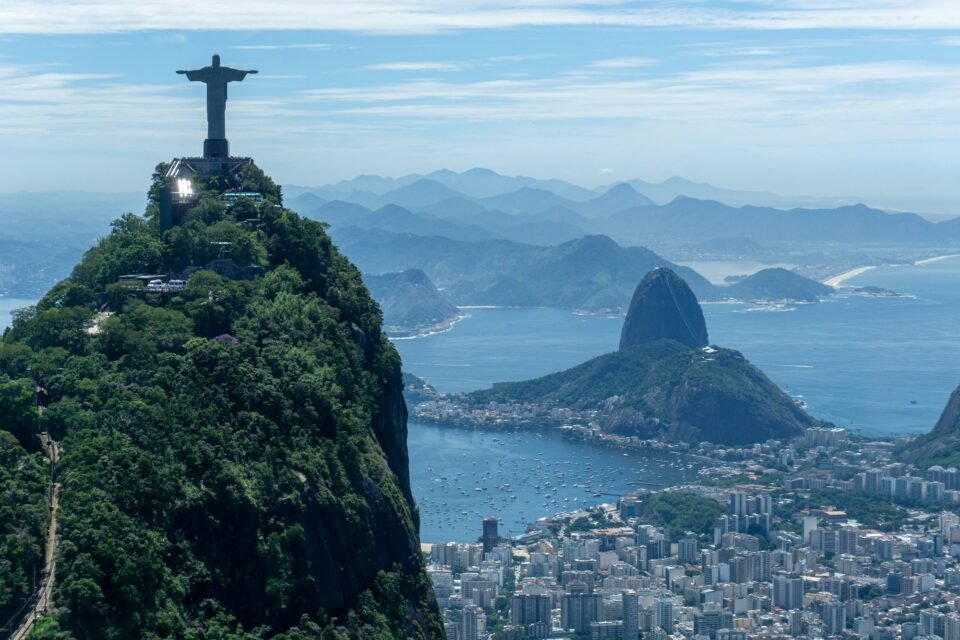 Iconic Rio de Janeiro skyline, with the world-famous Christ the Redeemer statue in the foreground